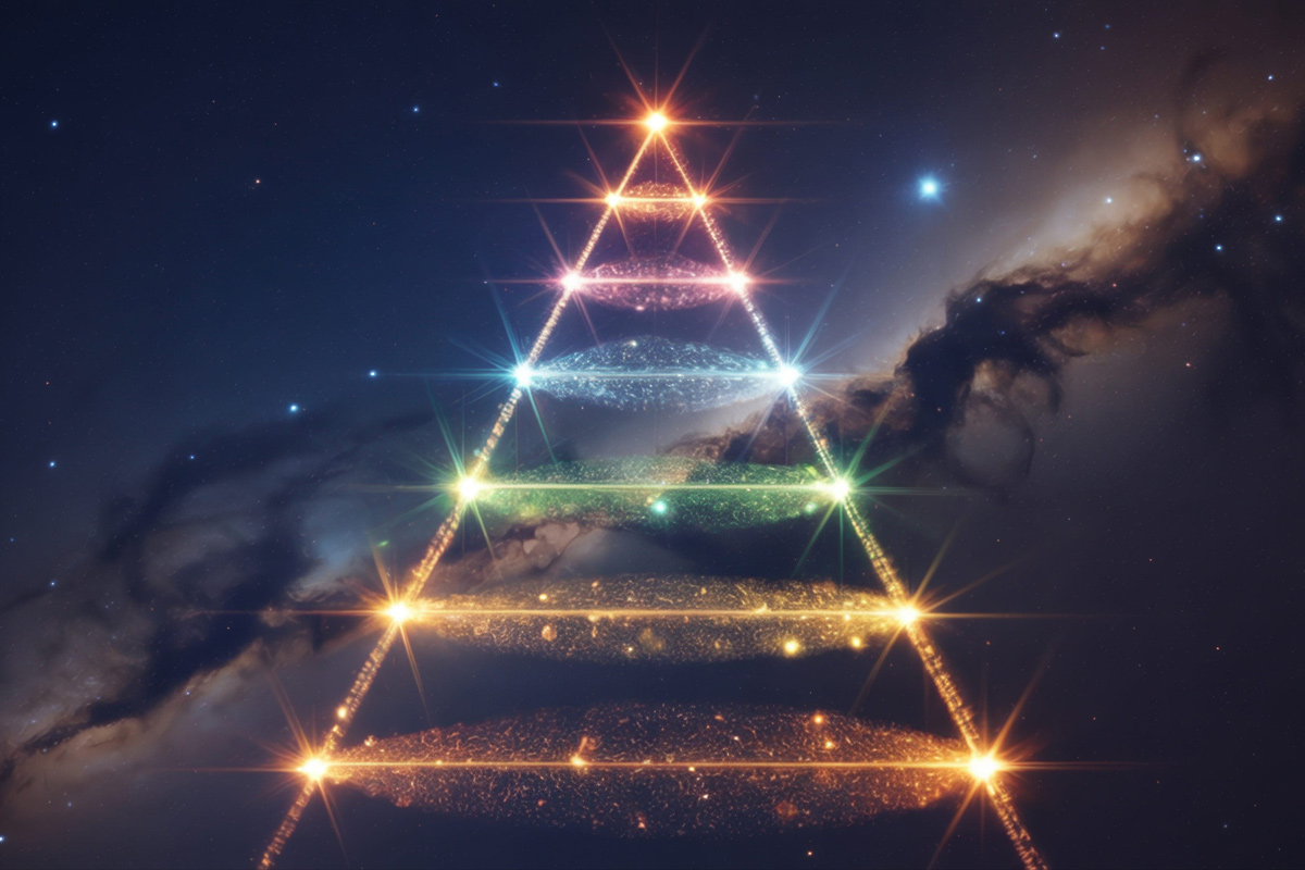 This Chakra Pyramid is a triangle with glowing lines crossing the triangle.