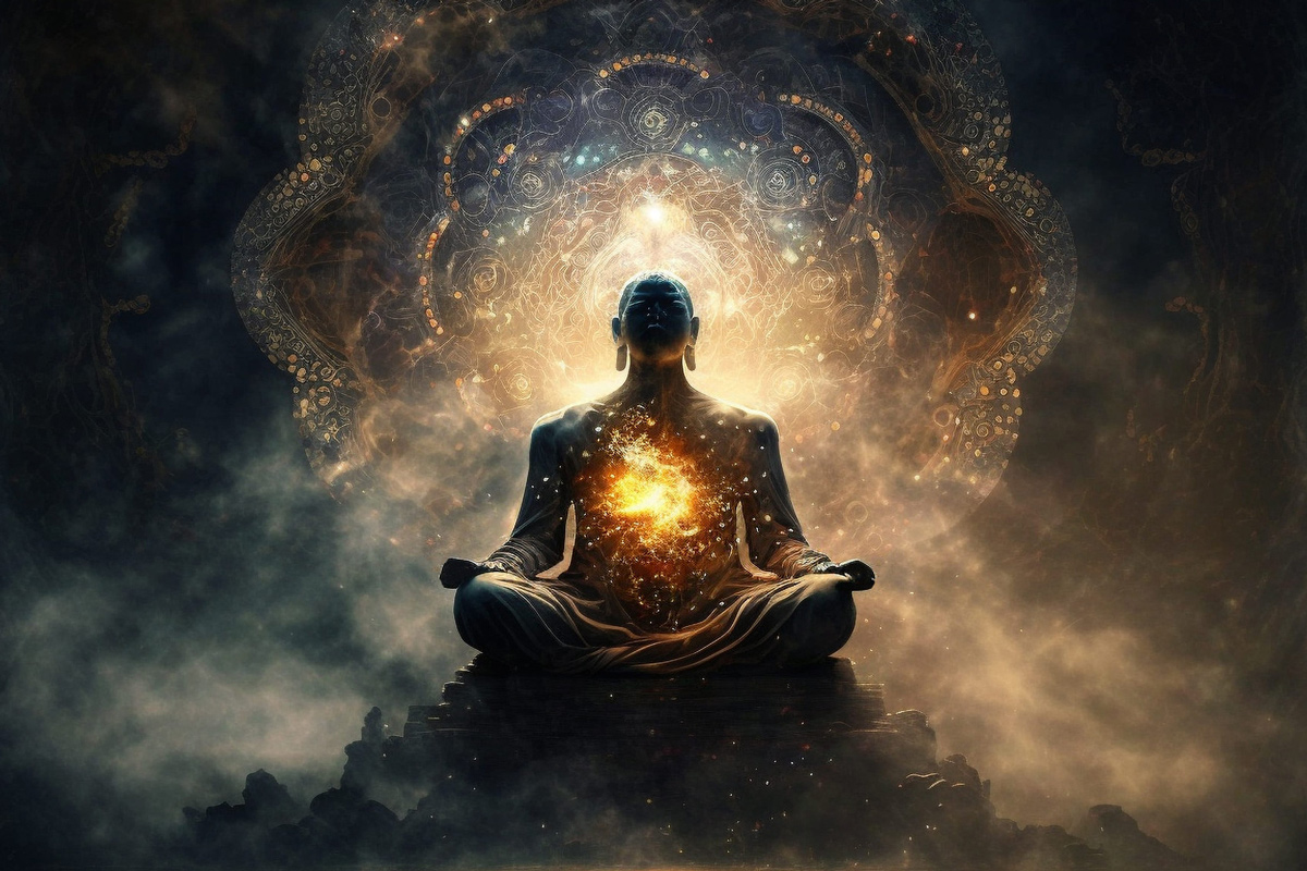 Psychic Reading. The statue of a man sitting cross-legged with a golden glow burning in his chest.