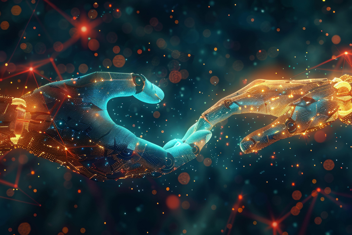 Soulmate Love Readings - 2 hands touching in a cosmic space.